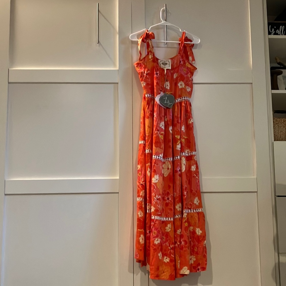 Z&L Tie Top Tropical Maxi Dress-S-NWT